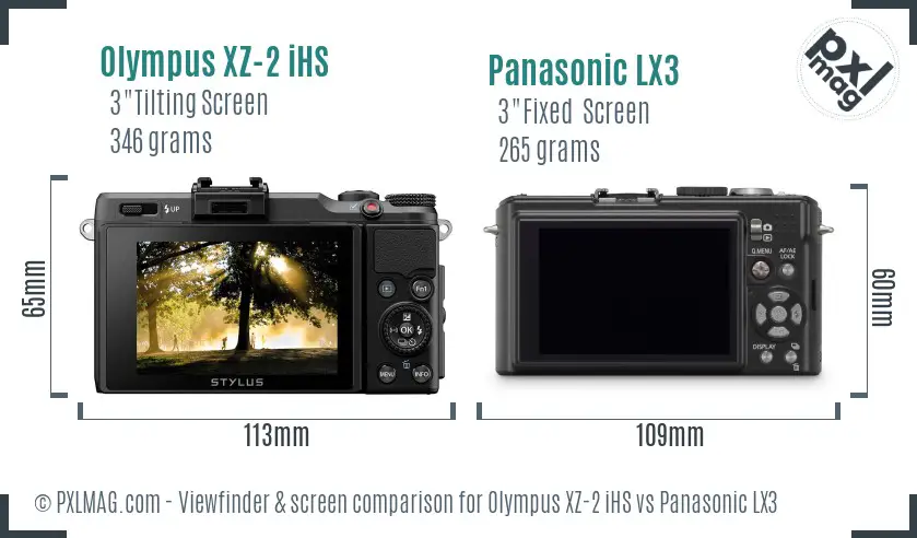 Olympus XZ-2 iHS vs Panasonic LX3 Screen and Viewfinder comparison