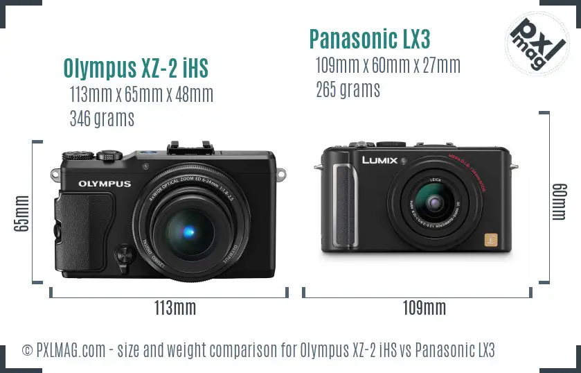 Olympus XZ-2 iHS vs Panasonic LX3 size comparison