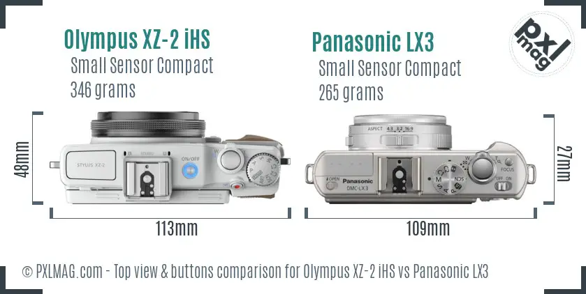 Olympus XZ-2 iHS vs Panasonic LX3 top view buttons comparison