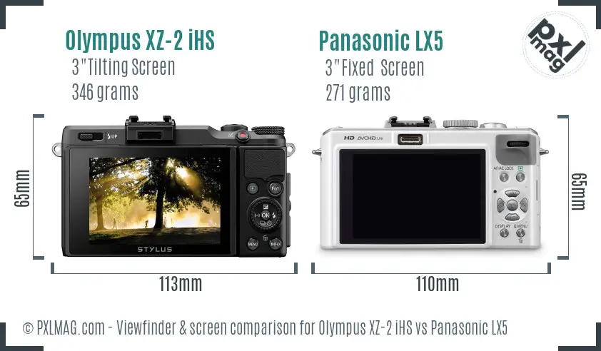 Olympus XZ-2 iHS vs Panasonic LX5 Screen and Viewfinder comparison
