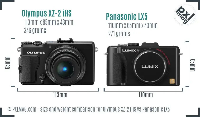 Olympus XZ-2 iHS vs Panasonic LX5 size comparison