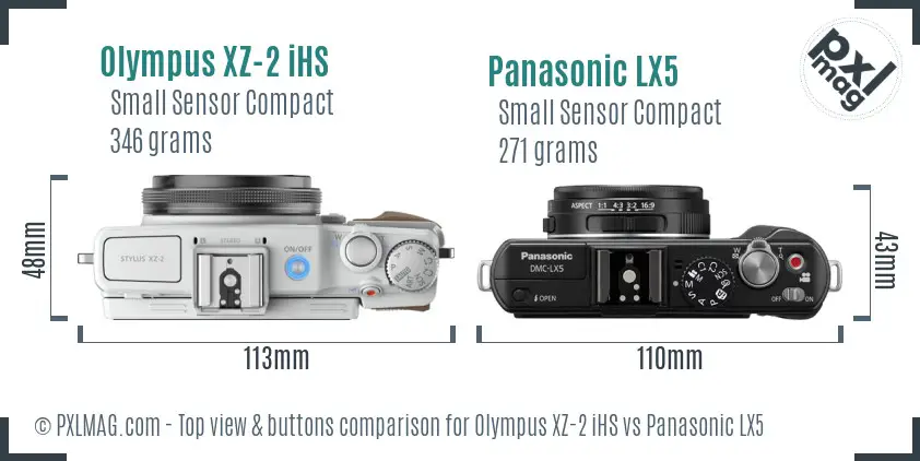 Olympus XZ-2 iHS vs Panasonic LX5 top view buttons comparison