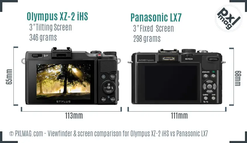 Olympus XZ-2 iHS vs Panasonic LX7 Screen and Viewfinder comparison