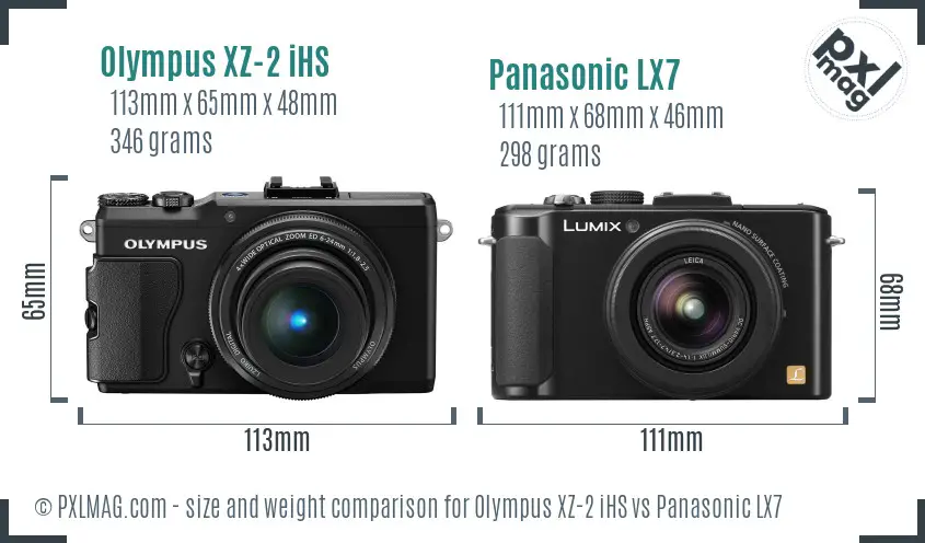 Olympus XZ-2 iHS vs Panasonic LX7 size comparison