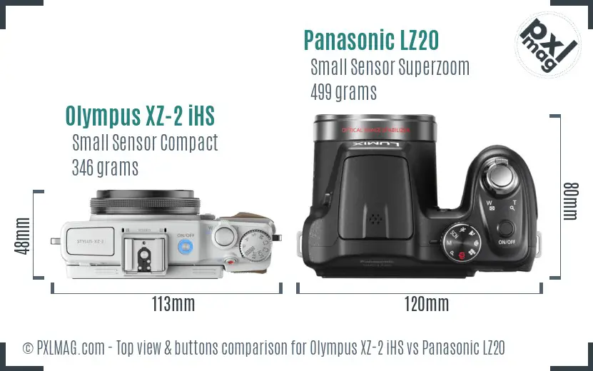 Olympus XZ-2 iHS vs Panasonic LZ20 top view buttons comparison Olympus XZ-2 iHS vs Panasonic LZ20 top view buttons comparison