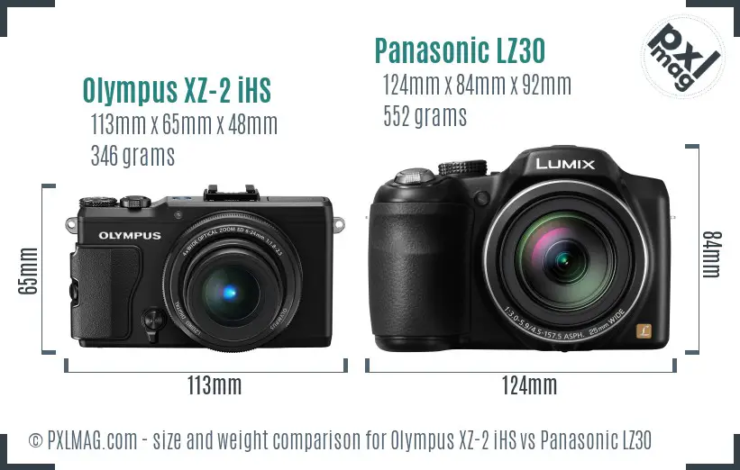 Olympus XZ-2 iHS vs Panasonic LZ30 size comparison