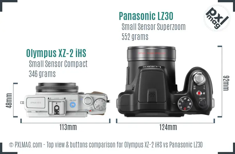 Olympus XZ-2 iHS vs Panasonic LZ30 top view buttons comparison