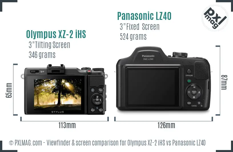 Olympus XZ-2 iHS vs Panasonic LZ40 Screen and Viewfinder comparison
