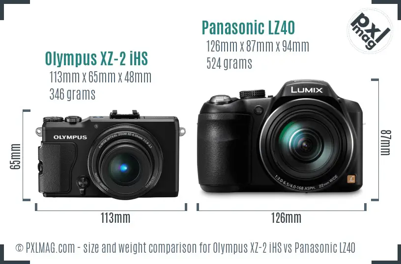 Olympus XZ-2 iHS vs Panasonic LZ40 size comparison