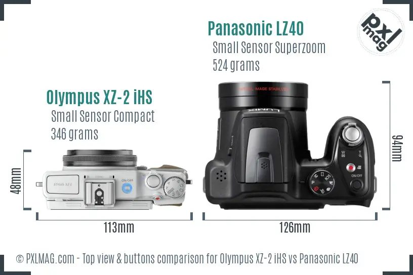 Olympus XZ-2 iHS vs Panasonic LZ40 top view buttons comparison