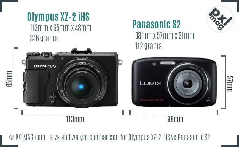 Olympus XZ-2 iHS vs Panasonic S2 size comparison