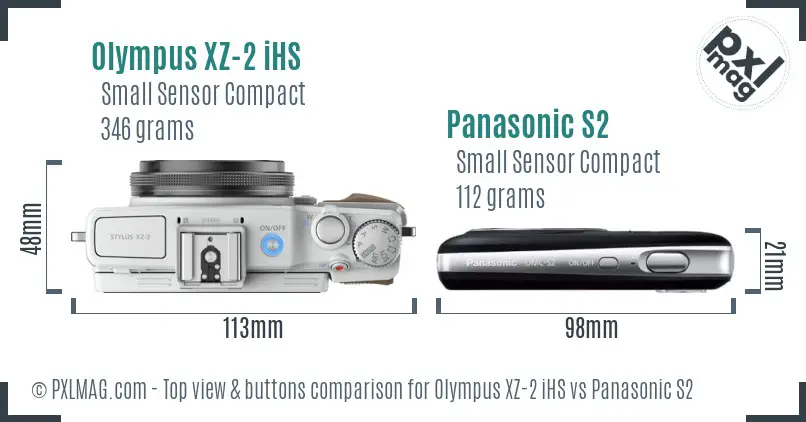 Olympus XZ-2 iHS vs Panasonic S2 top view buttons comparison