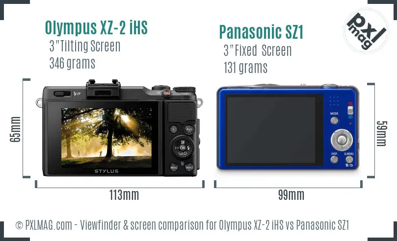 Olympus XZ-2 iHS vs Panasonic SZ1 Screen and Viewfinder comparison