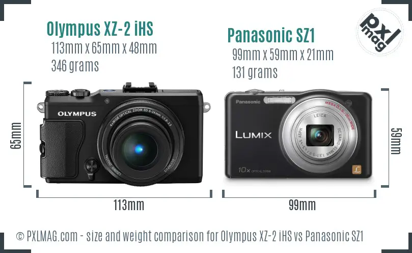 Olympus XZ-2 iHS vs Panasonic SZ1 size comparison