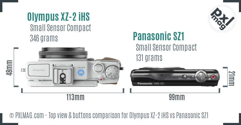 Olympus XZ-2 iHS vs Panasonic SZ1 top view buttons comparison