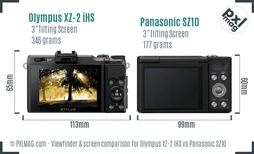 Olympus XZ-2 iHS vs Panasonic SZ10 Screen and Viewfinder comparison