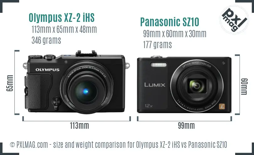 Olympus XZ-2 iHS vs Panasonic SZ10 size comparison