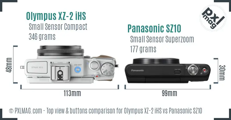 Olympus XZ-2 iHS vs Panasonic SZ10 top view buttons comparison