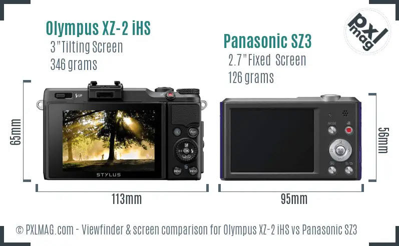 Olympus XZ-2 iHS vs Panasonic SZ3 Screen and Viewfinder comparison