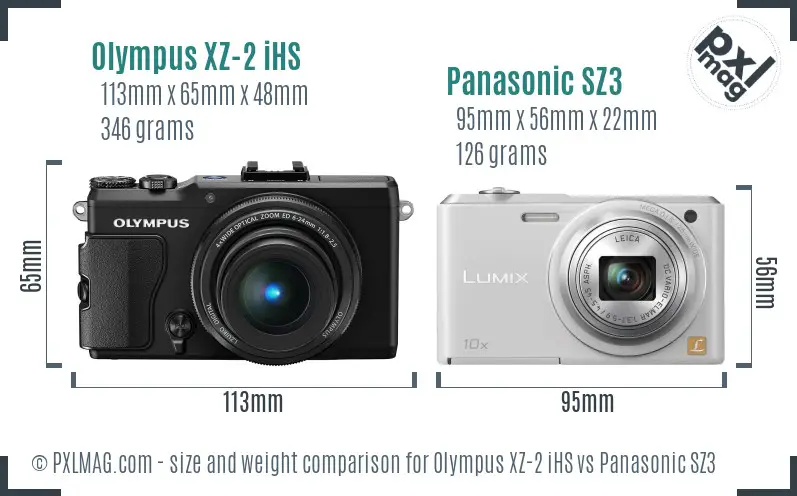 Olympus XZ-2 iHS vs Panasonic SZ3 size comparison