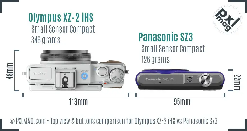 Olympus XZ-2 iHS vs Panasonic SZ3 top view buttons comparison
