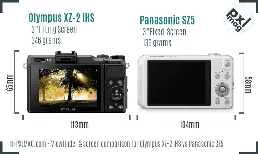 Olympus XZ-2 iHS vs Panasonic SZ5 Screen and Viewfinder comparison