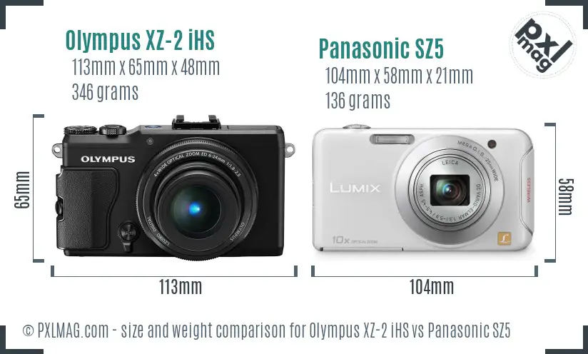 Olympus XZ-2 iHS vs Panasonic SZ5 size comparison