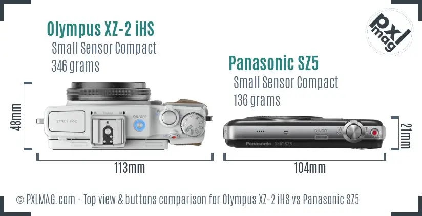 Olympus XZ-2 iHS vs Panasonic SZ5 top view buttons comparison