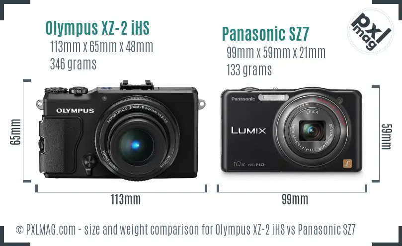 Olympus XZ-2 iHS vs Panasonic SZ7 size comparison
