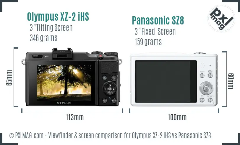 Olympus XZ-2 iHS vs Panasonic SZ8 Screen and Viewfinder comparison