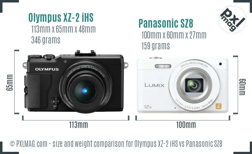 Olympus XZ-2 iHS vs Panasonic SZ8 size comparison