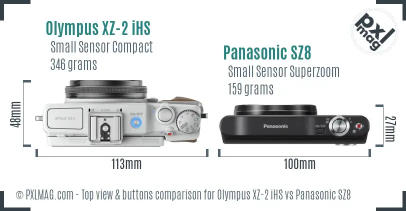 Olympus XZ-2 iHS vs Panasonic SZ8 top view buttons comparison