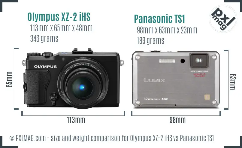 Olympus XZ-2 iHS vs Panasonic TS1 size comparison