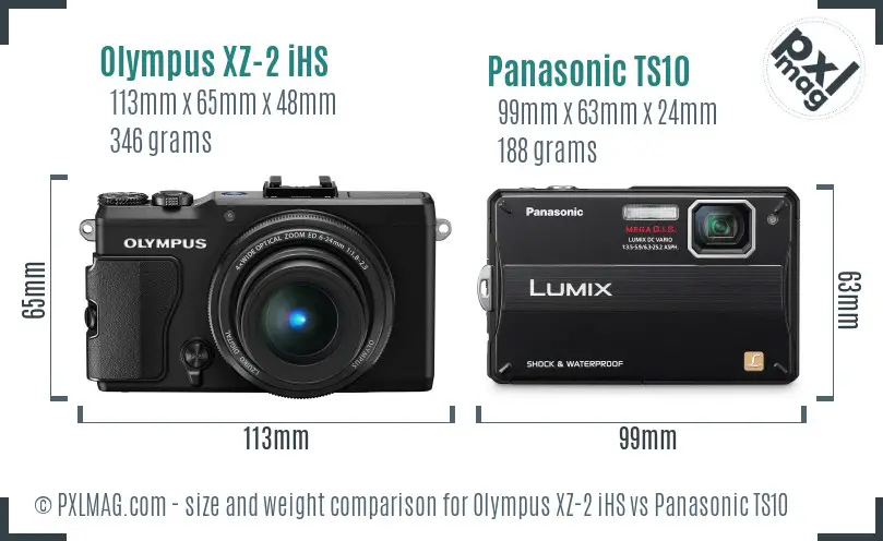 Olympus XZ-2 iHS vs Panasonic TS10 size comparison