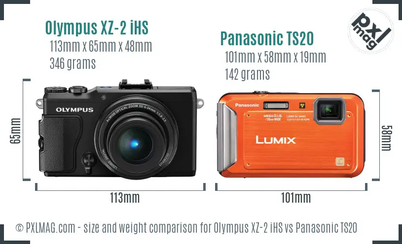 Olympus XZ-2 iHS vs Panasonic TS20 size comparison