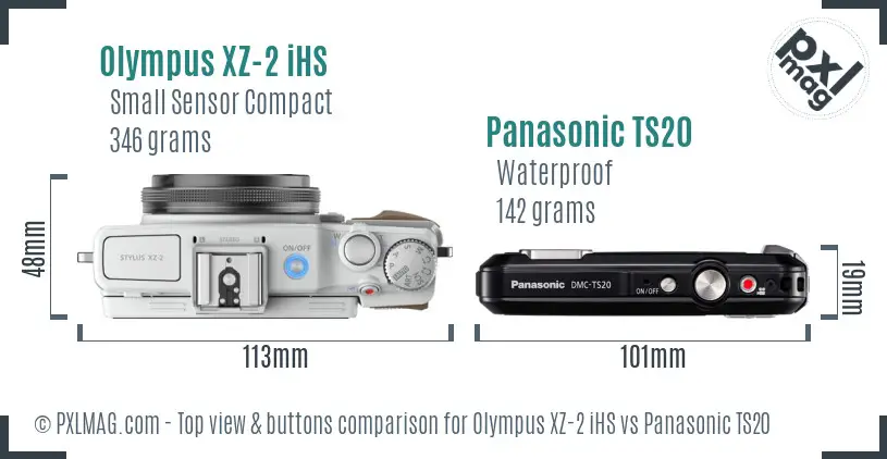 Olympus XZ-2 iHS vs Panasonic TS20 top view buttons comparison