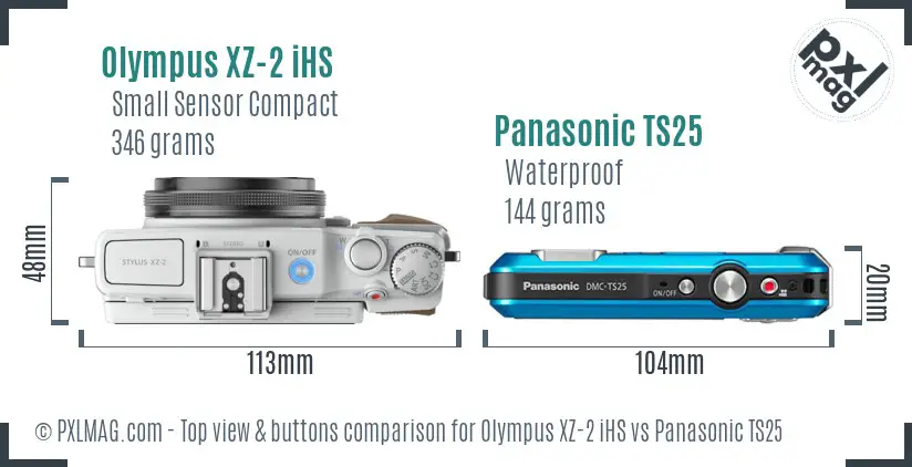 Olympus XZ-2 iHS vs Panasonic TS25 top view buttons comparison