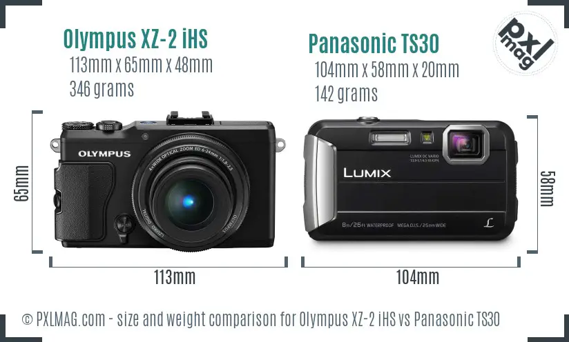 Olympus XZ-2 iHS vs Panasonic TS30 size comparison