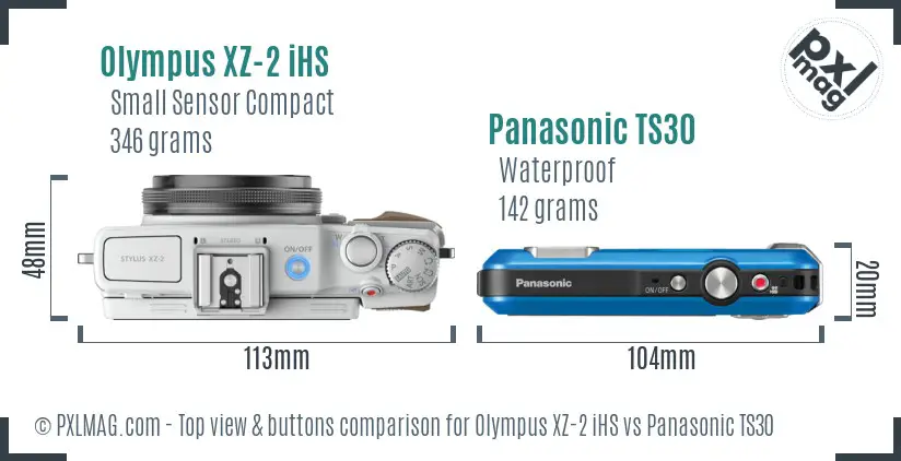 Olympus XZ-2 iHS vs Panasonic TS30 top view buttons comparison