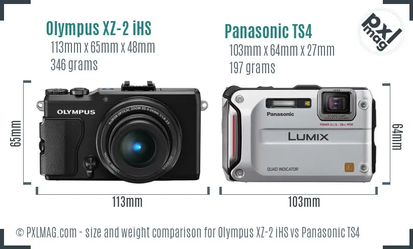 Olympus XZ-2 iHS vs Panasonic TS4 size comparison