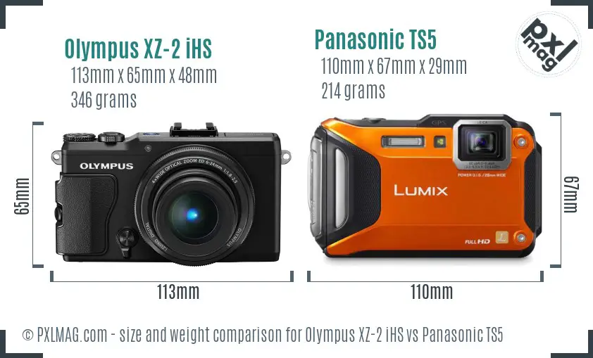 Olympus XZ-2 iHS vs Panasonic TS5 size comparison