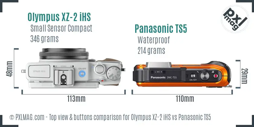 Olympus XZ-2 iHS vs Panasonic TS5 top view buttons comparison