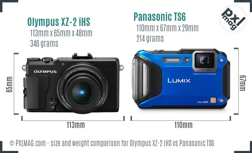 Olympus XZ-2 iHS vs Panasonic TS6 size comparison