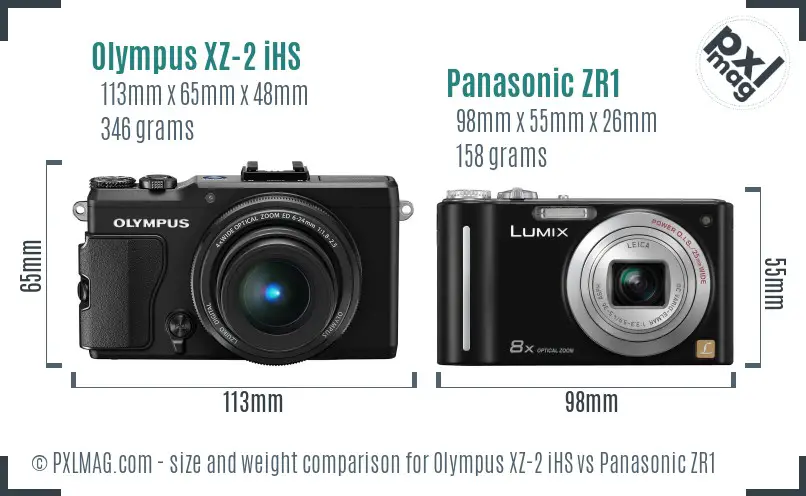 Olympus XZ-2 iHS vs Panasonic ZR1 size comparison
