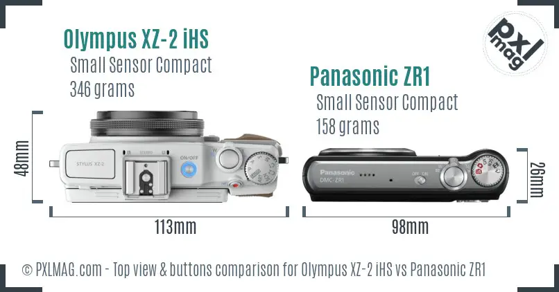 Olympus XZ-2 iHS vs Panasonic ZR1 top view buttons comparison