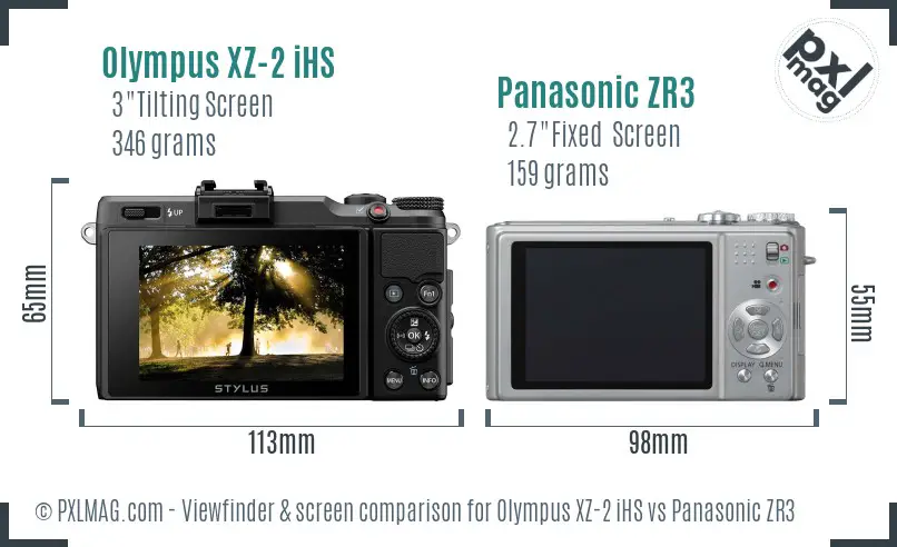 Olympus XZ-2 iHS vs Panasonic ZR3 Screen and Viewfinder comparison
