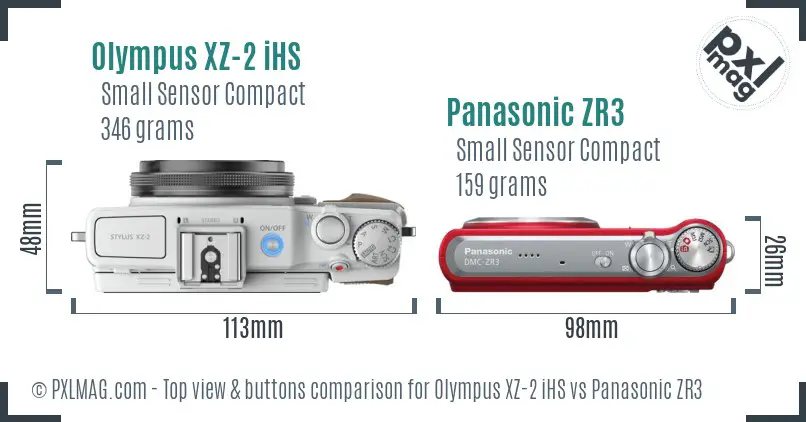 Olympus XZ-2 iHS vs Panasonic ZR3 top view buttons comparison