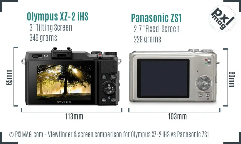 Olympus XZ-2 iHS vs Panasonic ZS1 Screen and Viewfinder comparison