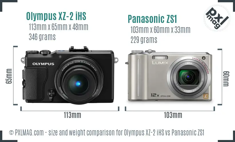 Olympus XZ-2 iHS vs Panasonic ZS1 size comparison