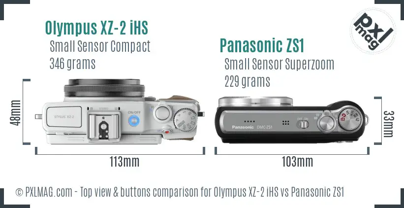 Olympus XZ-2 iHS vs Panasonic ZS1 top view buttons comparison